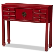 Baxton Studio Melodie Classic and Antique Red Finished Wood Bronze Finished Accents 6-Drawer Console Table